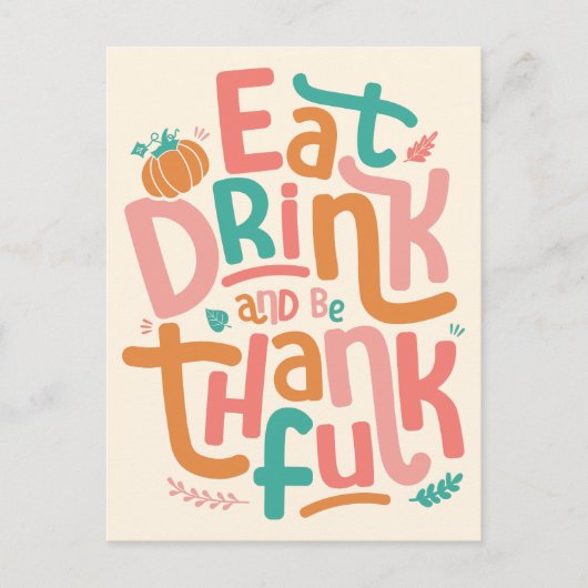 Retro eet Drink en ben dankbaar voor Happy Thanksg Feestdagenkaart (Voorkant)