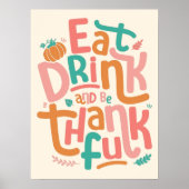 Retro eet Drink en ben dankbaar voor Happy Thanksg Poster (Voorkant)