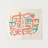 Retro eet Drink en ben dankbaar voor Happy Thanksg Wandkleed (Voorkant (horizontaal))