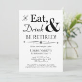 Retro Eet, Drink & Stop met Werken Pensioenfeest Kaart (Staand voorkant)