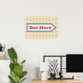 Retro Eet Hier Bord Poster (Thuiskantoor)