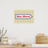 Retro Eet Hier Bord Poster (Keuken)