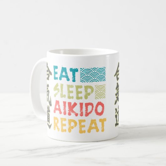  Retro Eet Slaap Aikido Herhaal Drink Mok (Voorkant links)