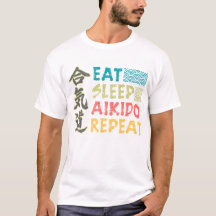  Retro Eet Slaap Aikido Herhaal T-Shirt