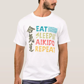  Retro Eet Slaap Aikido Herhaal T-Shirt