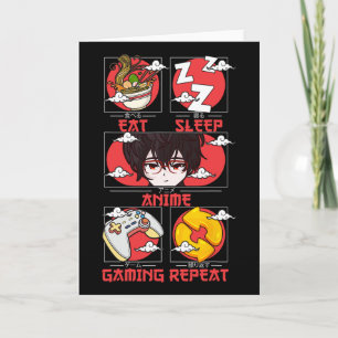 Retro Eet Slaap Anime Gamen Herhaal Kawaii Anime M Kaart