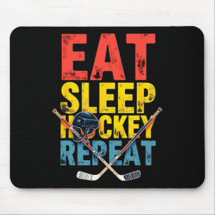 Retro Eet Slaap Hockey Herhaal Hockey Speler  Muismat
