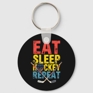 Retro Eet Slaap Hockey Herhaal Hockey Speler  Sleutelhanger