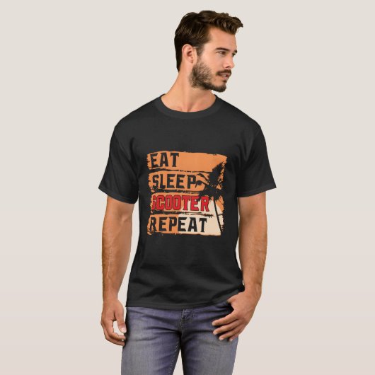 Retro Eet Slaap Scooter Herhaal Grappige Scooter L T-shirt (Voorkant volledig)