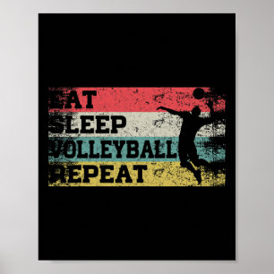 Retro Eet Slaap Volleybal Herhaal Funny Sp Poster