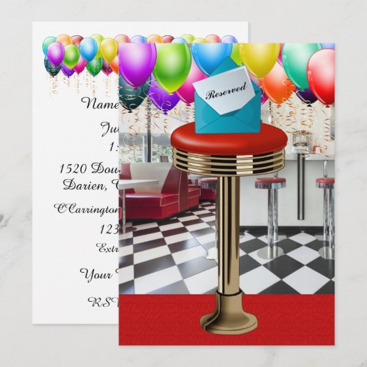 Retro Eetcafé Barkruk Uitnodiging (Voorkant / Achterkant)