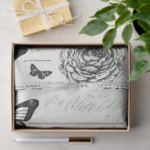 Retro efemera zwarte en witte pioenen vlinder tissuepapier (Geschenk)