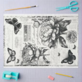 Retro efemera zwarte en witte pioenen vlinder tissuepapier (Craft)