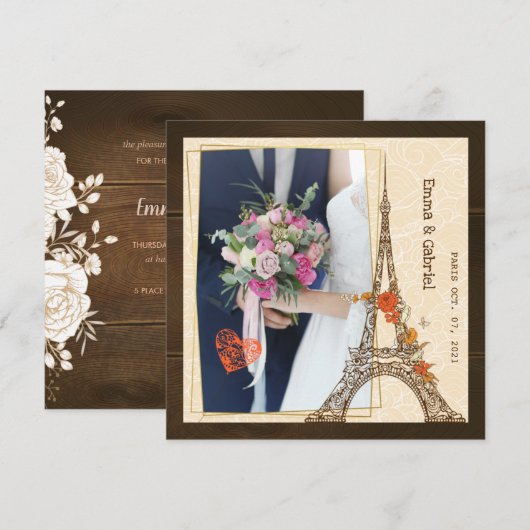 Retro Eiffeltoren foto lijst huwelijksuitnodiging Feestdagenkaart (Voorkant / Achterkant)