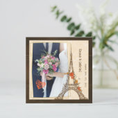 Retro Eiffeltoren foto lijst huwelijksuitnodiging Feestdagenkaart (Staand voorkant)