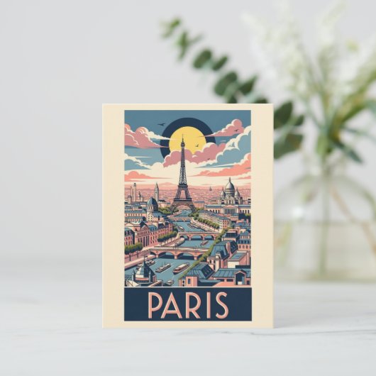 Retro  Eiffeltoren Parijs Frankrijk Seine Briefkaart (Staand voorkant)