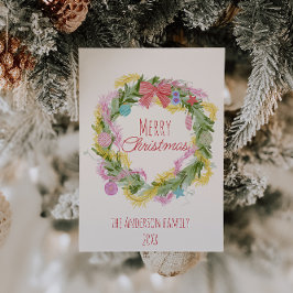 Retro Eigenzinnige Groene Kerstboog Krans Niet-Fot Feestdagenkaart