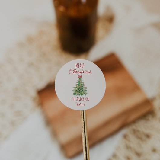 Retro Eigenzinnige Groene Rode Kerstboom Kleurrijk Ronde Sticker