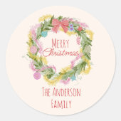 Retro Eigenzinnige Kleurrijke Kerst Bow Krans Ronde Sticker (Voorkant)