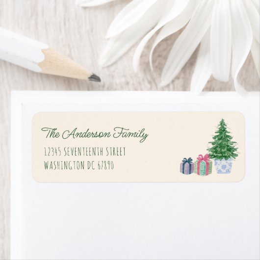 Retro Eigenzinnige Kleurrijke Kerstboom Cadeaus Etiket (Insitu)