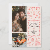 Retro Eigenzinnige Rode Hand Getrokken Vrolijke Ke Feestdagenkaart (Voorkant)