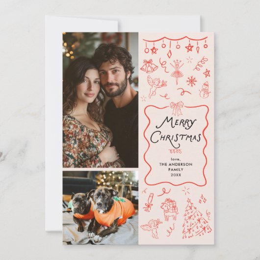 Retro Eigenzinnige Rode Hand Getrokken Vrolijke Ke Feestdagenkaart (Voorkant)