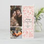 Retro Eigenzinnige Rode Hand Getrokken Vrolijke Ke Feestdagenkaart (Staand voorkant)