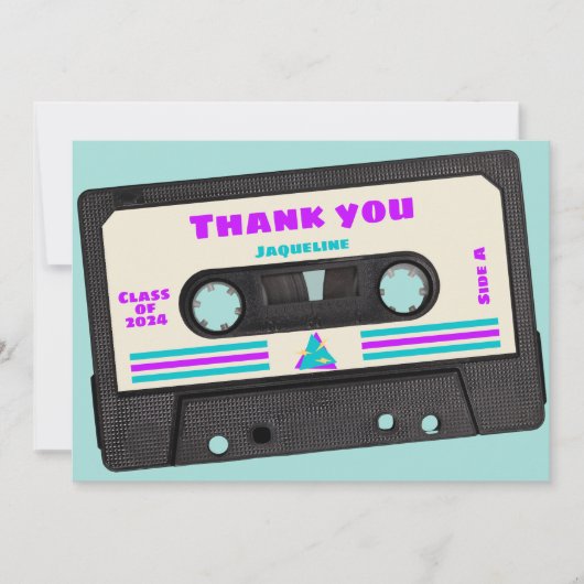 Retro Eighties Paarse Mix Tape 2025 Afstuderen Bedankkaart (Voorkant)