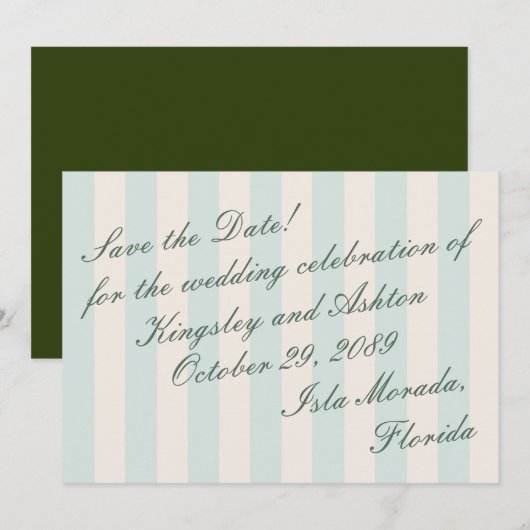 Retro Eiland Save the Date Luifel Streep Plat Kaar (Voorkant / Achterkant)
