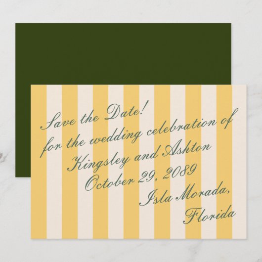 Retro Eiland Save the Date Luifel Streep Plat Kaar (Voorkant / Achterkant)