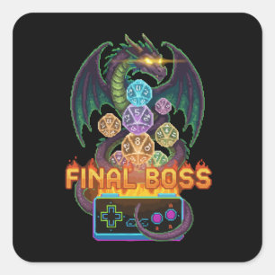 Retro Eindbaas Draak & Dobbelsteen Gamer TTRPG P Vierkante Sticker