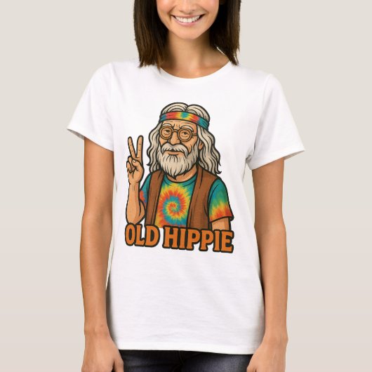 Retro Elder Hippie Graphic T-shirt | vrede (Voorkant)
