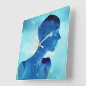 Retro Electric Blue Vierkante Klok (Hoek)