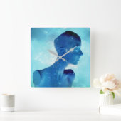 Retro Electric Blue Vierkante Klok (Huis)