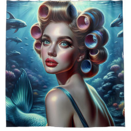 Retro Elegance 1940's Mermaid Pin Up Douchegordijn