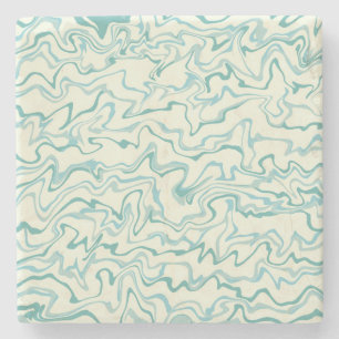 Retro Elegant Abstract Blauw Marmer Wavy Stripe Stenen Onderzetter