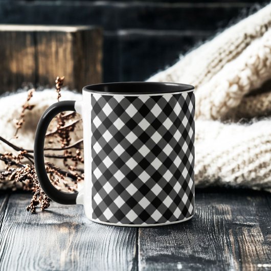 Retro Elegant Black and White Gingham Mok