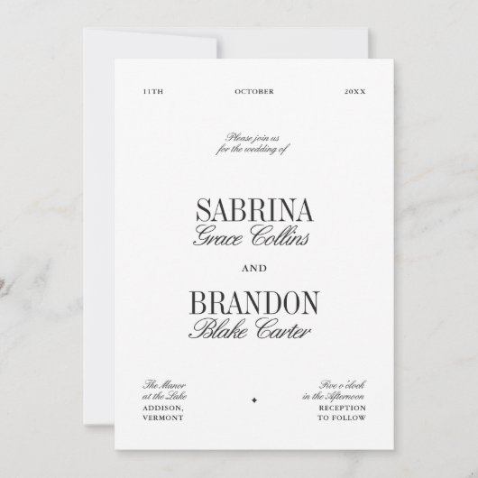 Retro Elegant Black & White Wedding Kaart (Voorkant)