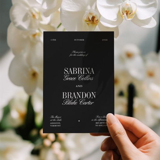 Retro Elegant Black & White Wedding Kaart