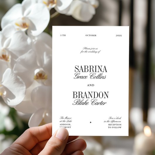 Retro Elegant Black & White Wedding Kaart