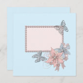 Retro  elegant blauw lijst bloemen parels kaart (Voorkant / Achterkant)