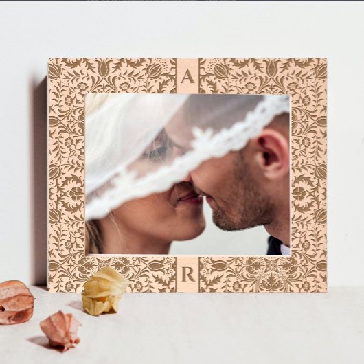 Retro Elegant Bloemenpaar Naam Initiaal Monogram Gegraveerde Lijstjes