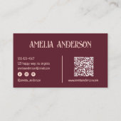 Retro Elegant Blush & Burgundy Qr Code Visitekaartje (Achterkant)