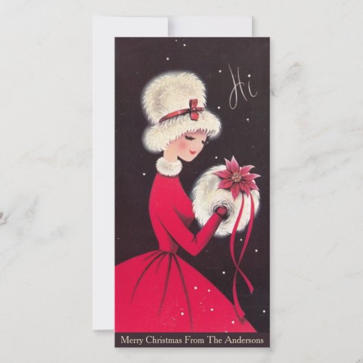  Retro Elegant Christmas Lady Custom Feestdagenkaart (Voorkant)