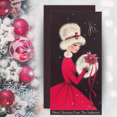 Retro Elegant Christmas Lady Custom Feestdagenkaart