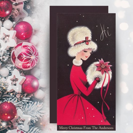 Retro Elegant Christmas Lady Custom Feestdagenkaart
