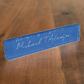 Retro Elegant Eenvoudige Deep Blue Kalligrafie Naambordje (Zijkant)