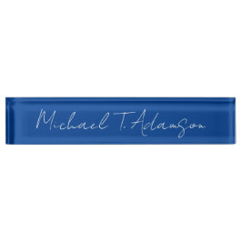 Retro Elegant Eenvoudige Deep Blue Kalligrafie Naambordje