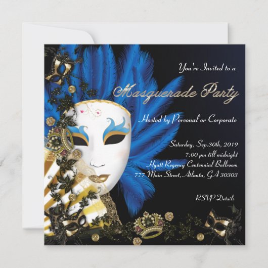 Retro Elegant Masquerade Party nodigt uit Kaart (Voorkant)