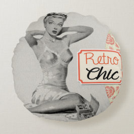 Retro Elegant Meisje Pinup Rond Kussen